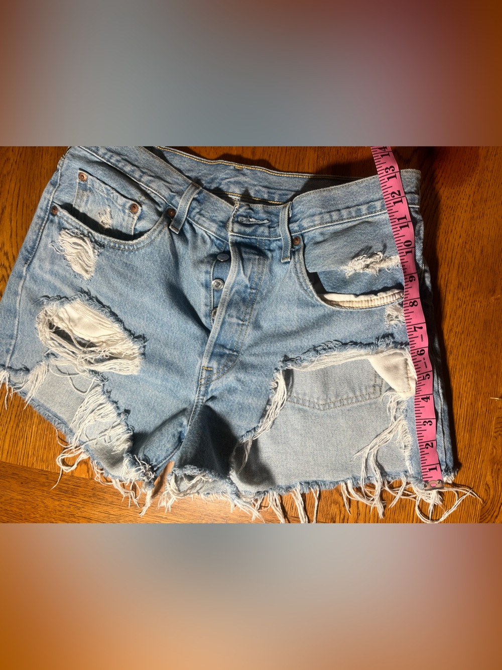 Levi's Light Blue Distressed Denim Cutoff Shorts - Picture 8 of 9